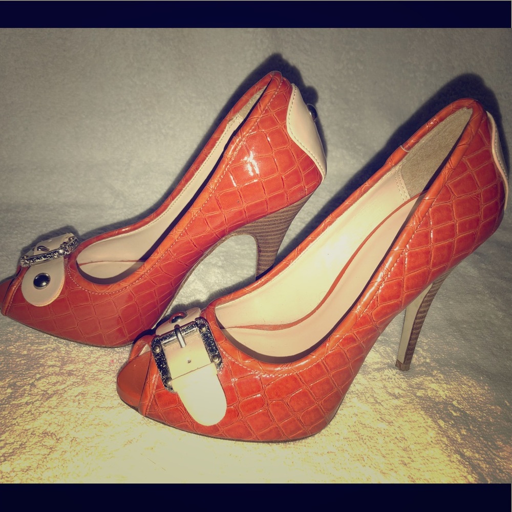 Buckled Orange & Cream Heels